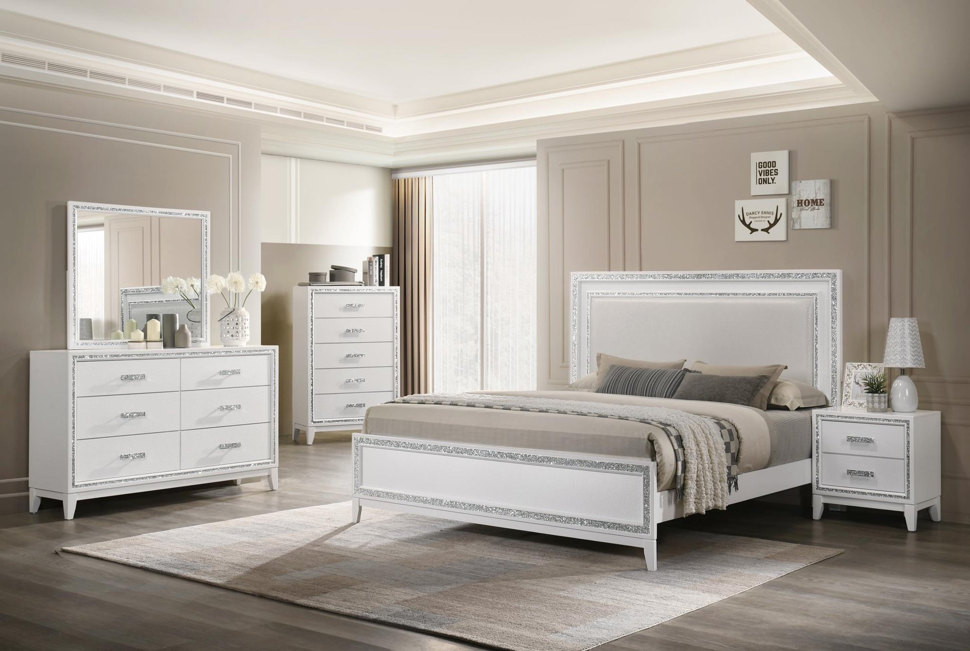 Tala White 4 PC (Queen Bed, Dresser, Mirror, Nightstand) Bedroom Set B330-Queen-4PC