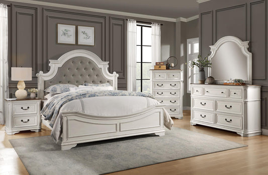 Amelia Washed White 5 PC (Queen Bed, Dresser, Mirror, Nightstand, Chest) Bedroom Set B455-Queen-5PC