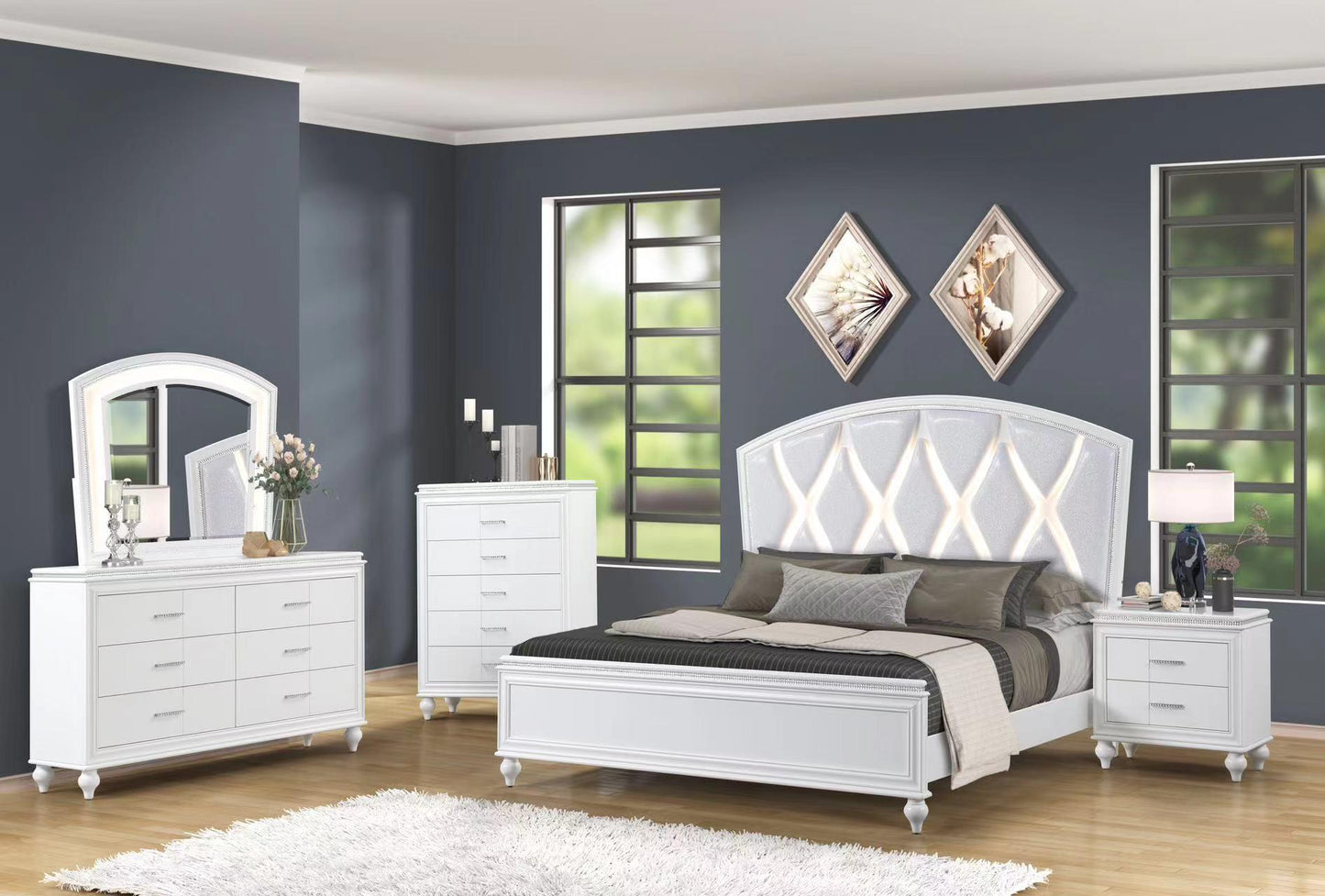 Sally White 3 PC (Queen Bed, Dresser, Mirror) Bedroom Set B520-Queen-3PC