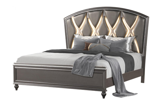 Sally Copper King Upholstered Bed with Led Lights B525-King Bedroom