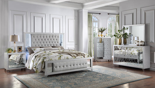 Zara Silver 5 PC (King Bed, Dresser, Mirror, Nightstand, Chest) Bedroom Set B530-King-5PC