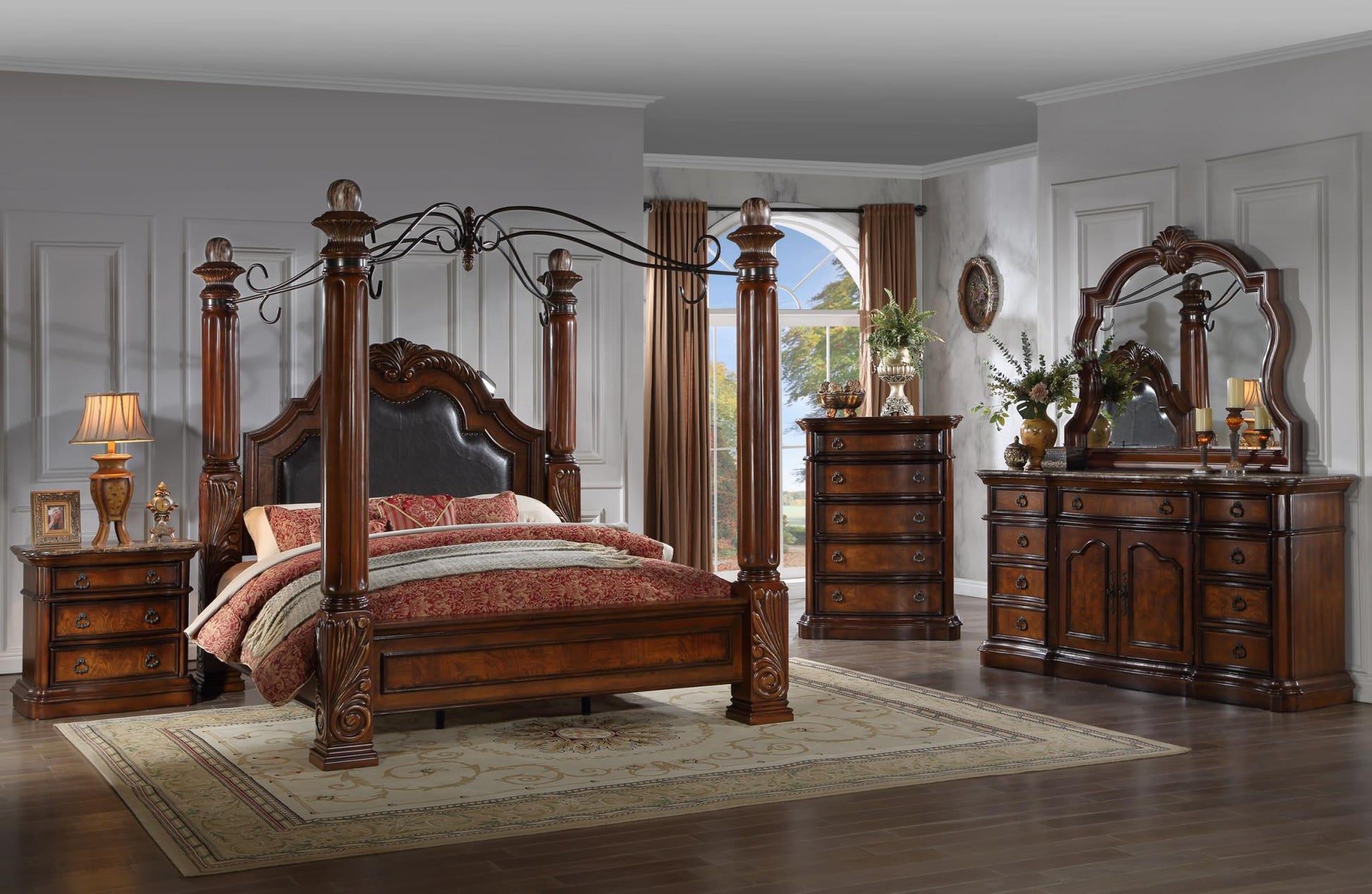 Lorenzo Brown 3 PC (King Poster Bed, Dresser, Mirror) Bedroom Set B590-King-3PC