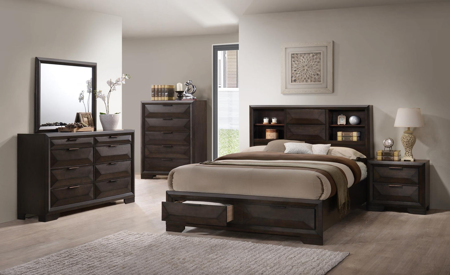 Jena Brown 4 PC (Queen Bed, Dresser, Mirror, Nightstand) Bedroom Set BR220-Queen-4PC