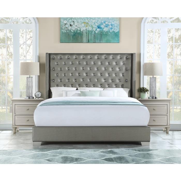 Annah Gray King Pu Bed BR228K-King Bedroom