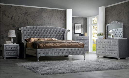 Dana Gray 5 PC (King Bed, Dresser, Mirror, Nightstand, Chest) Bedroom Set BR3600-King-5PC