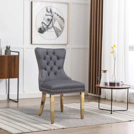  Gray Velvet Chair with Gold Steel Legs CK211 Dining Room