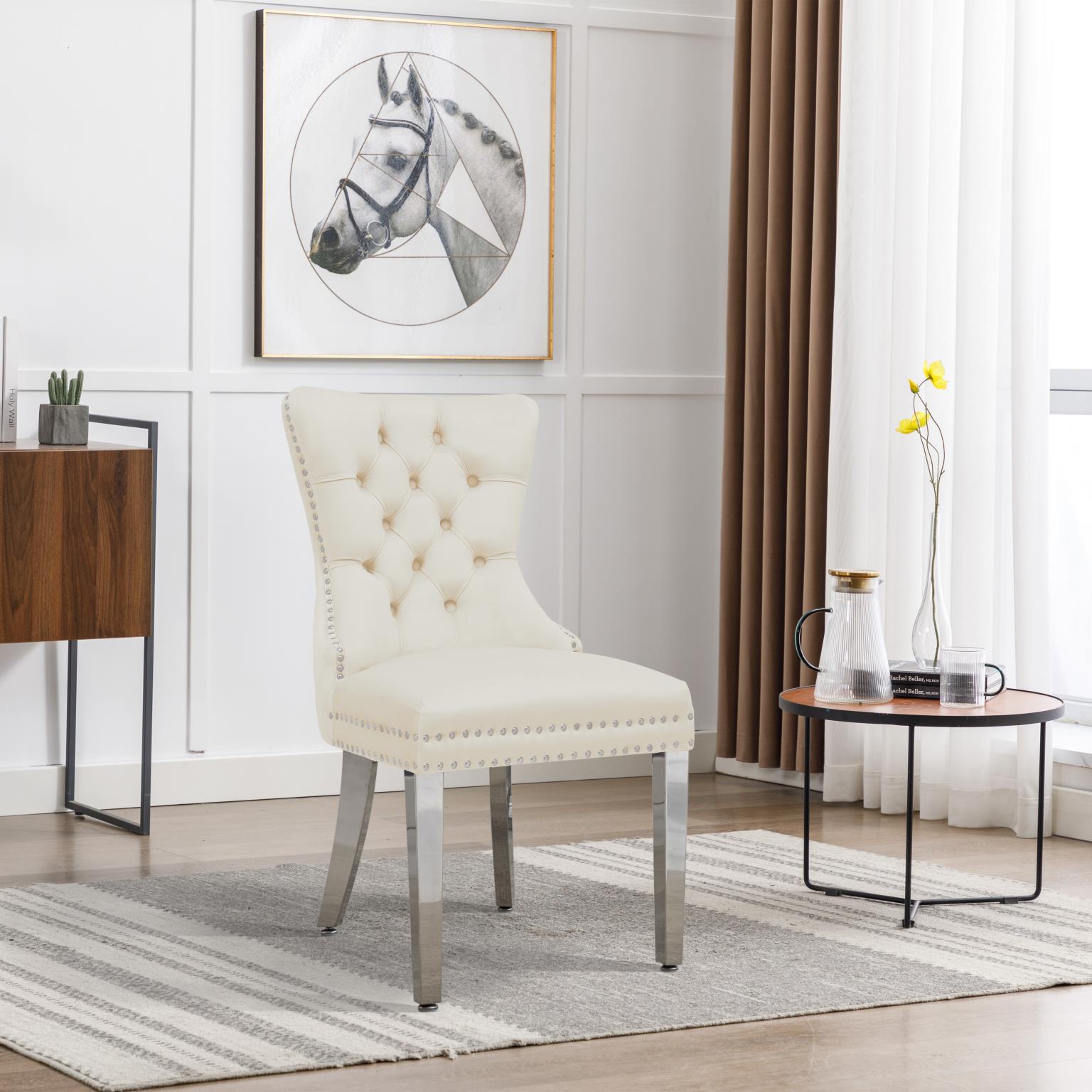  White Velvet Chair with Silver Steel Legs CK220 Dining Room