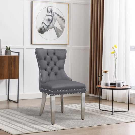  Gray Velvet Chair with Silver Steel Legs CK221 Dining Room