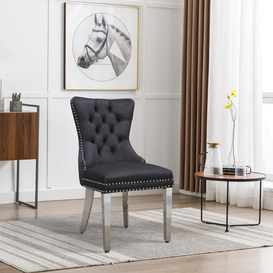  Black Velvet Chair with Silver Steel Legs CK222 Dining Room