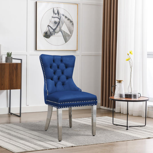  Blue Velvet Chair with Silver Steel Legs CK223 Dining Room