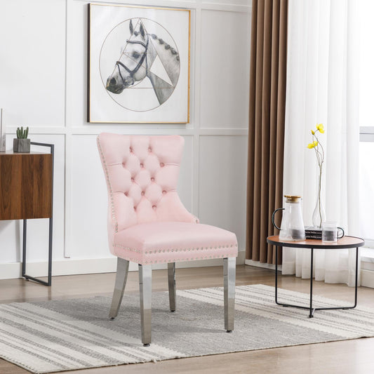  Pink Velvet Chair with Silver Steel Legs CK224 Dining Room