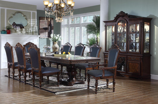 Aurora Brown 9 PC (Dining Table, 4 Side Chairs, 2 Arm Chairs, Hutch, Buffet) Dining Room Set D100-Dining-9PC