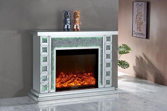 Delmere Silver Tv Stand with Fire Insert and Led FP215 Mirror Furniture