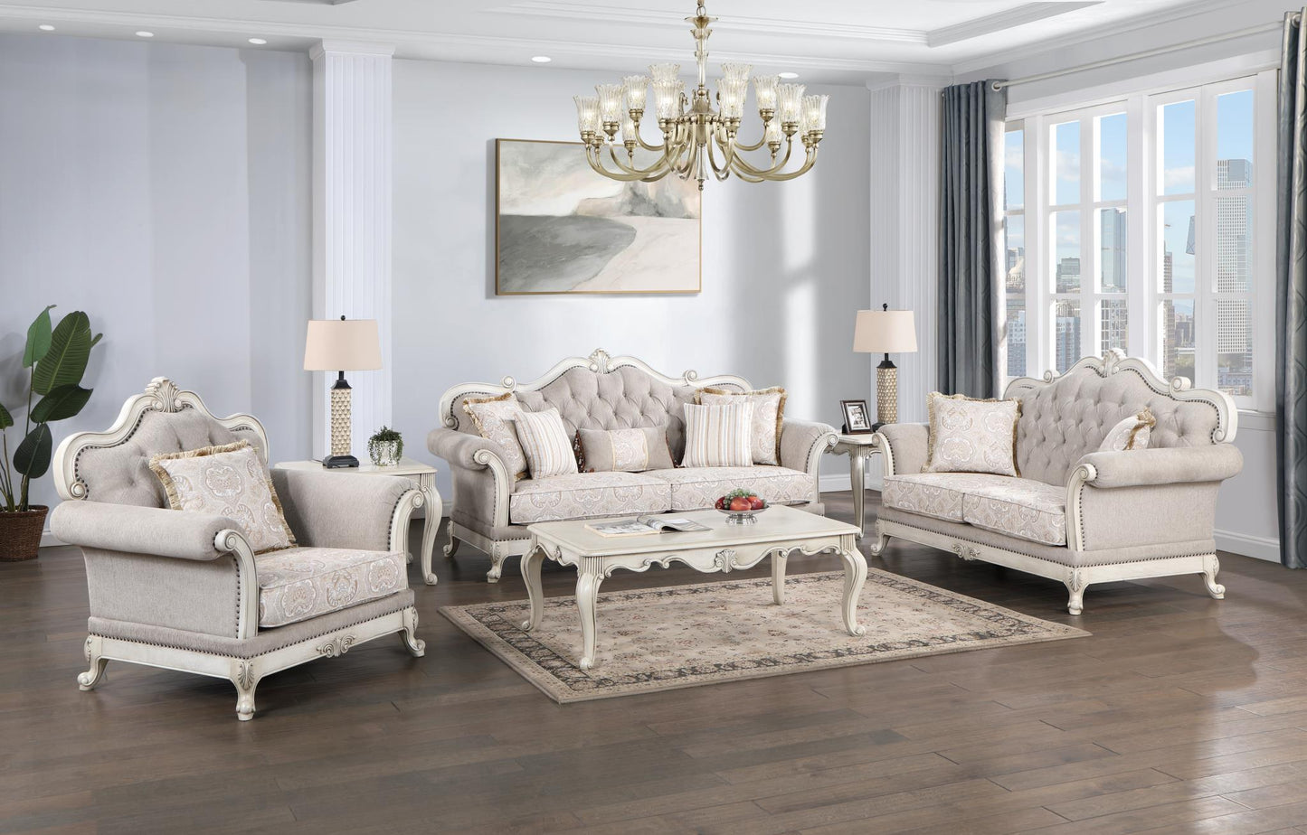 Stella White 5 PC  (Sofa and Loveseat and Chair and Coffee Table and End Table) Living Room Set L205-GY-5PC