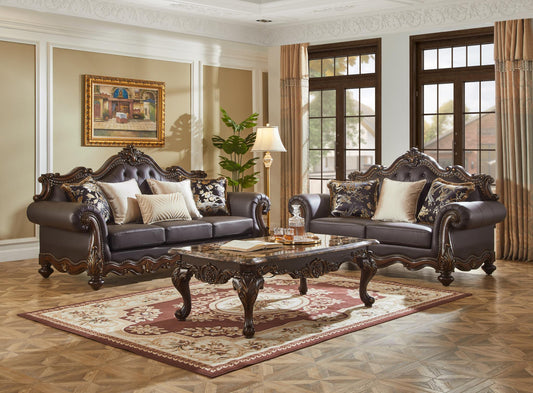 Rohan Brown 5 PC  (Sofa and Loveseat and Chair and Coffee Table and End Table) Living Room Set L225-BRN-5PC