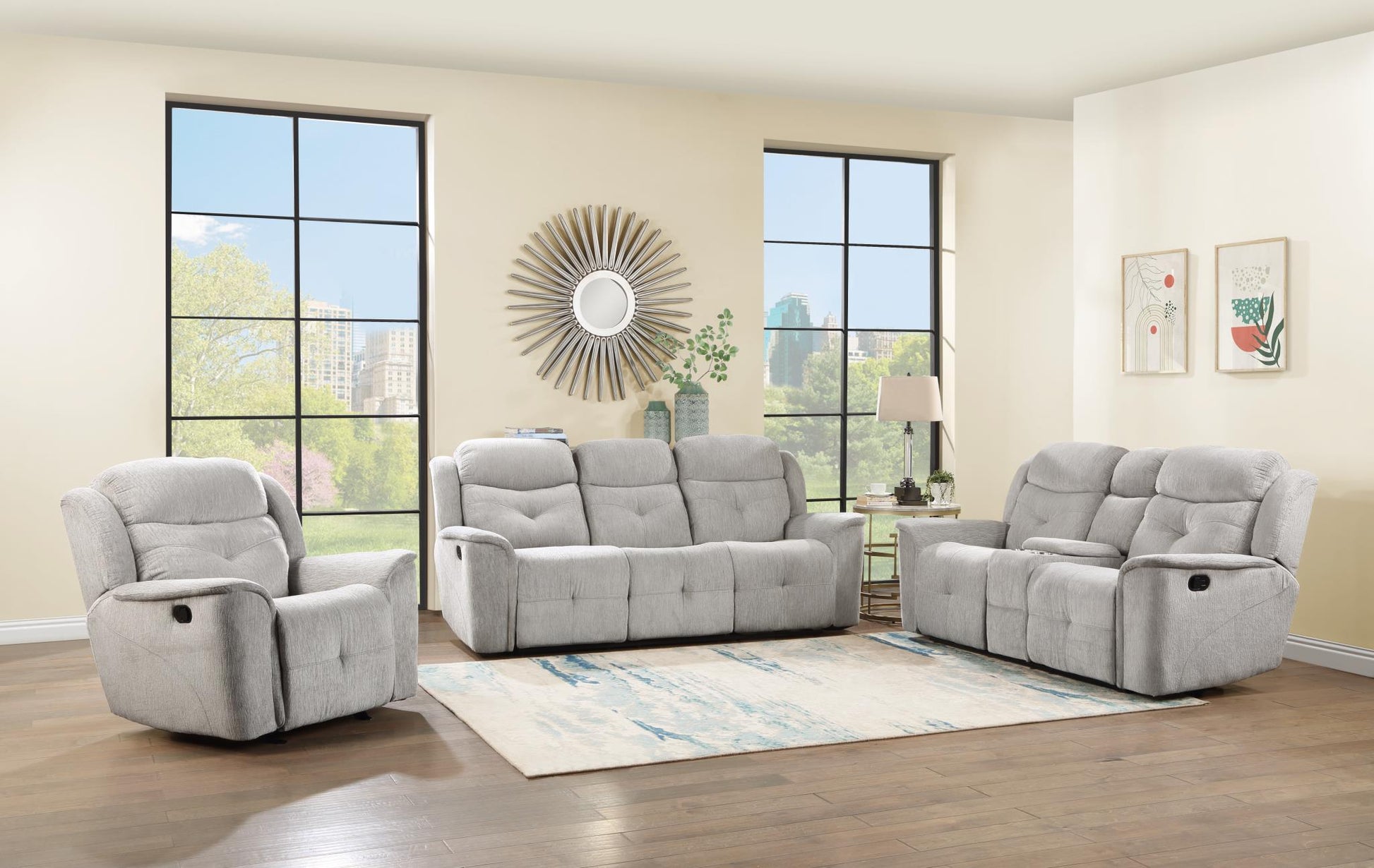 Joel Gray 2 PC  (Reclining Sofa and Loveseat) Living Room Set L400-GY-2PC