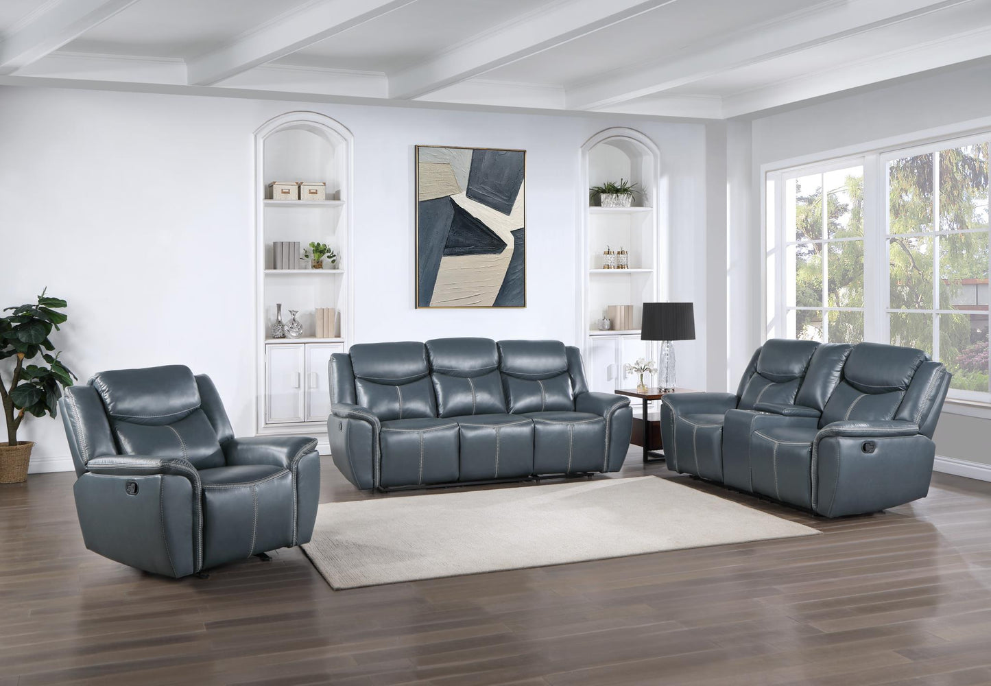 Eric Blue 3 PC  (Reclining Sofa and Loveseat and Chair) Living Room Set L405-BLU-3PC