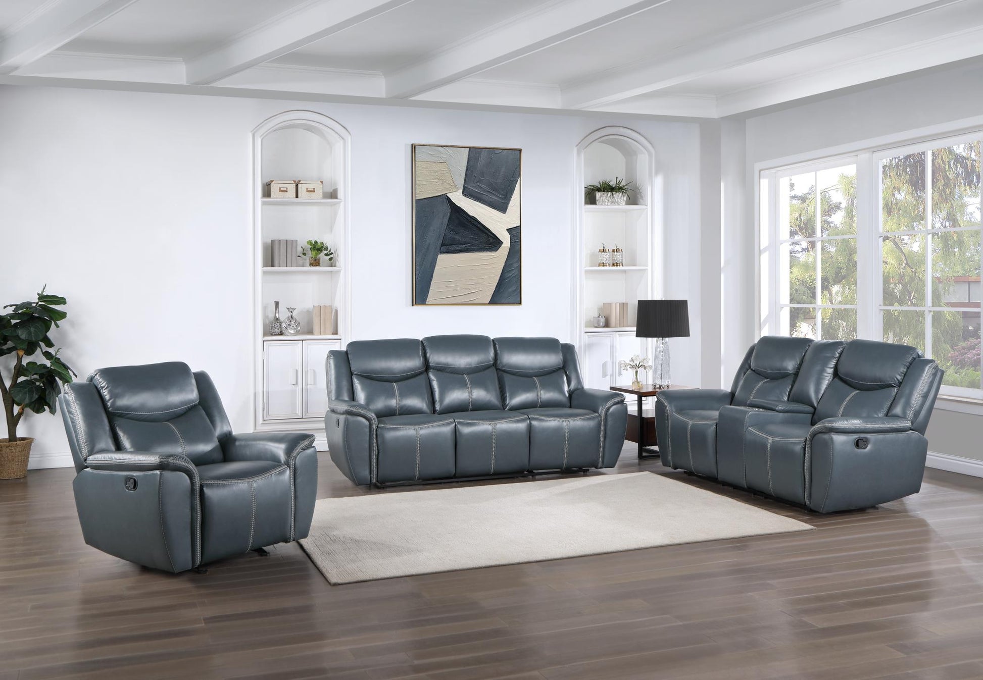 Eric Blue 3 PC  (Reclining Sofa and Loveseat and Chair) Living Room Set L405-BLU-3PC