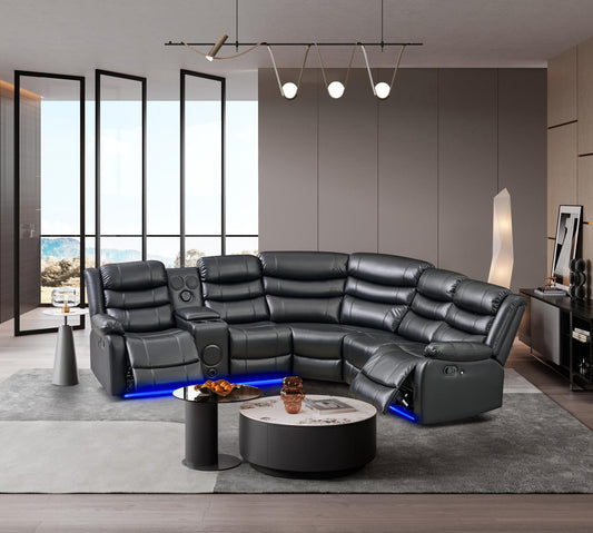 Sergio Black 3 PC Reclining Sectional with Speakers Living Room Set L470-BLK-Sectioanl