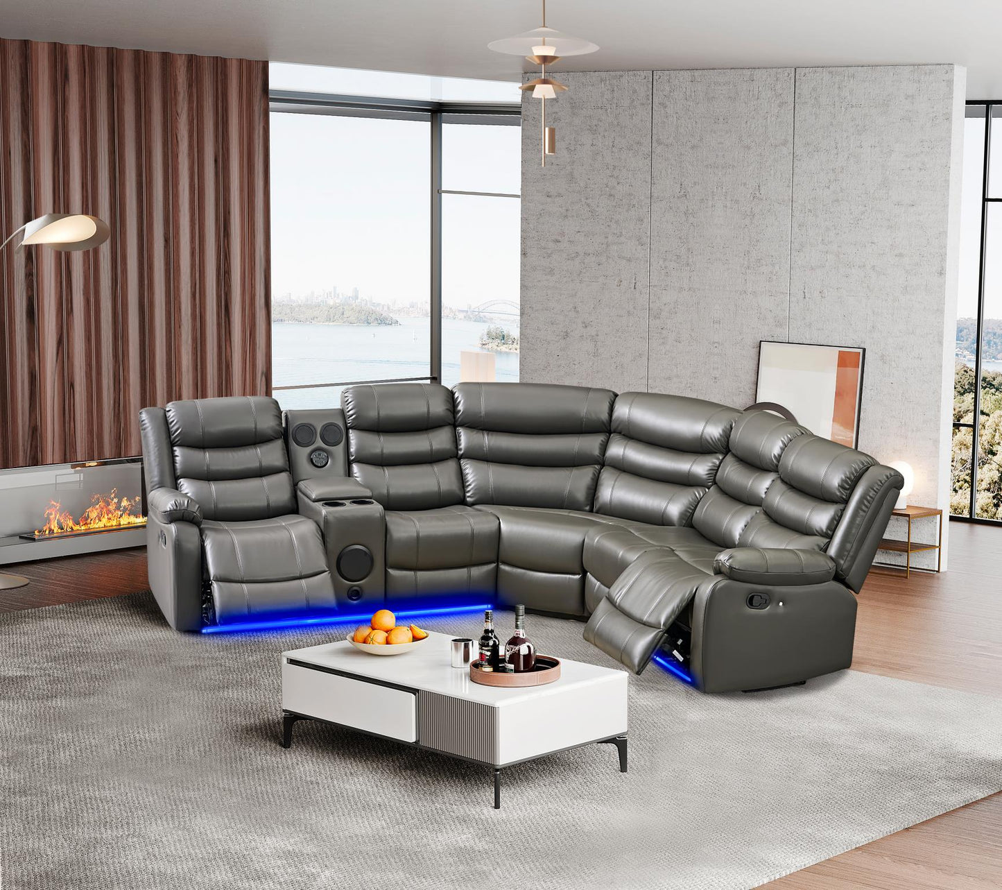 Sergio Gray 3 PC Reclining Sectional with Speakers Living Room Set L471-GY-Sectioanl