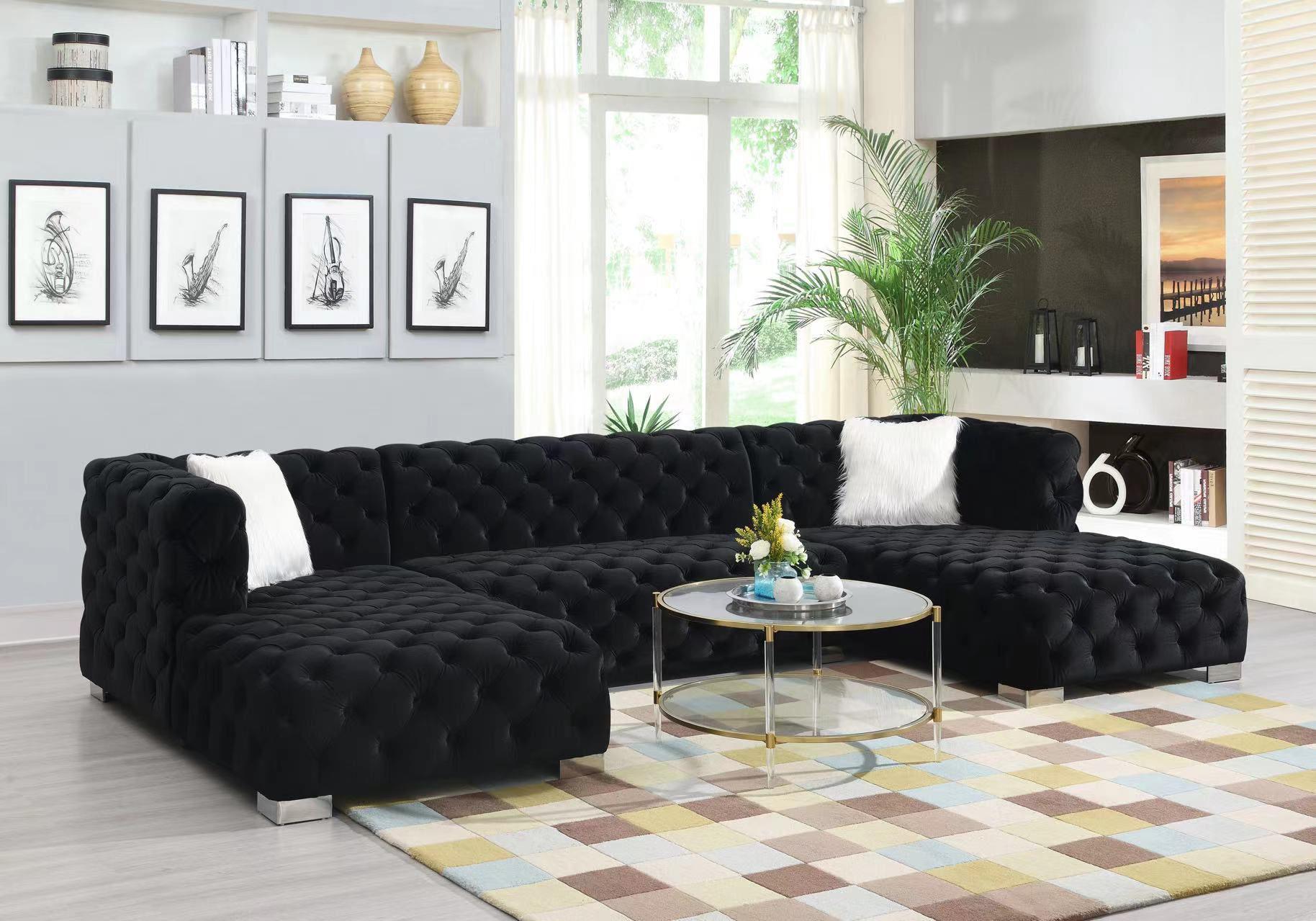 Quinn Black 3 PC Velvet Sectional Living Room Set L705-BLK-3PC-Sectional