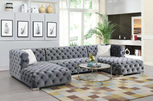 Quinn Gray 3 PC Velvet Sectional Living Room Set L706-GY-3PC-Sectional