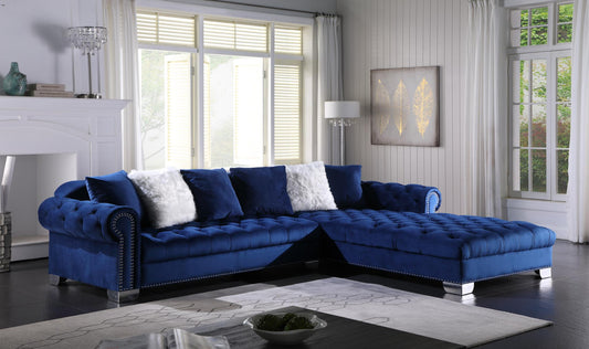 Kylie Navy Blue 2 PC Blue Velvet Sectional Living Room Set L722-BLU-Sectional