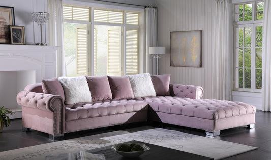 Kylie Pink 2 PC Pink Velvet Sectional Living Room Set L723-PNK-Sectional