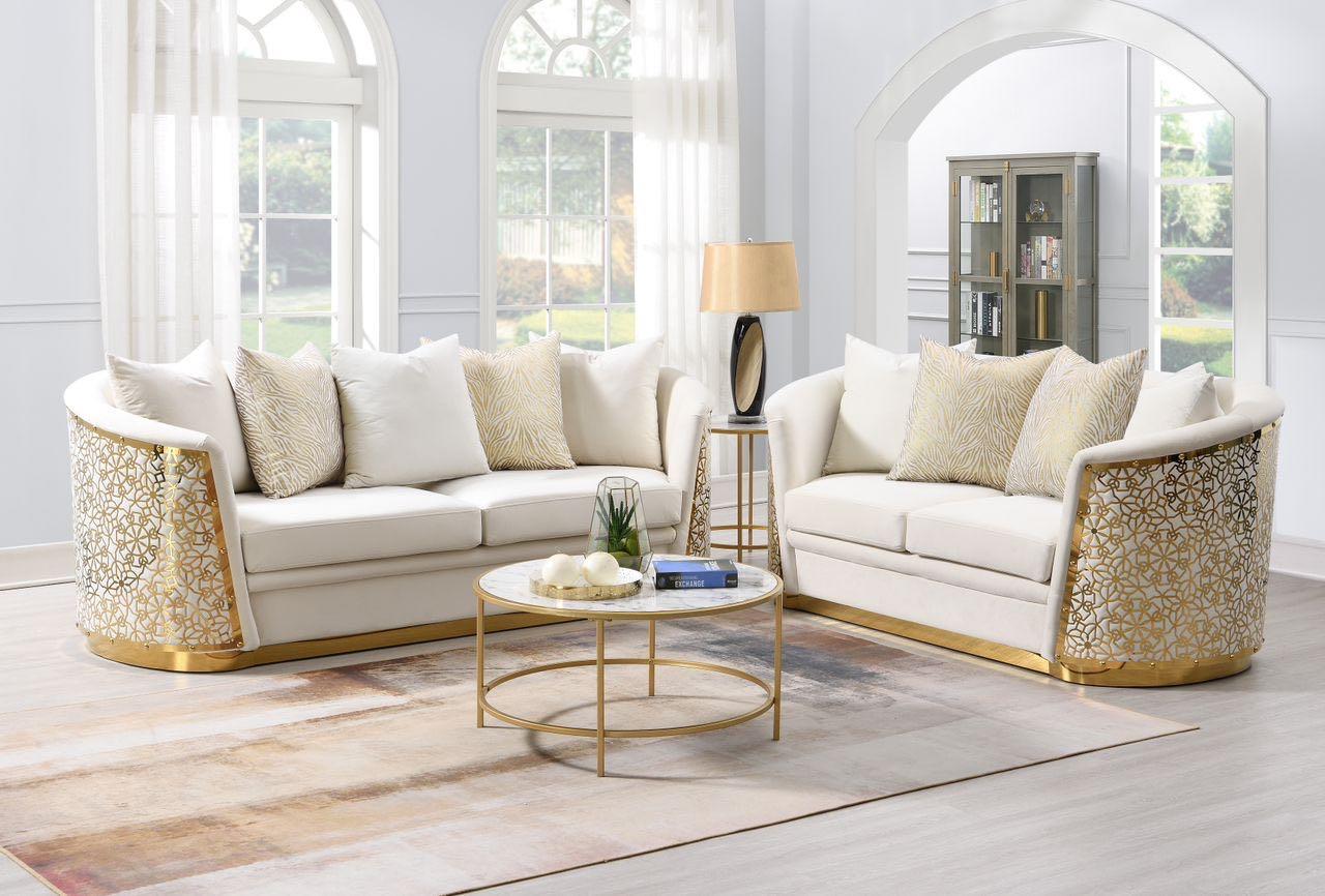 Luciana Cream 2 PC  (Sofa and Loveseat) Living Room Set L810-CRM-2PC