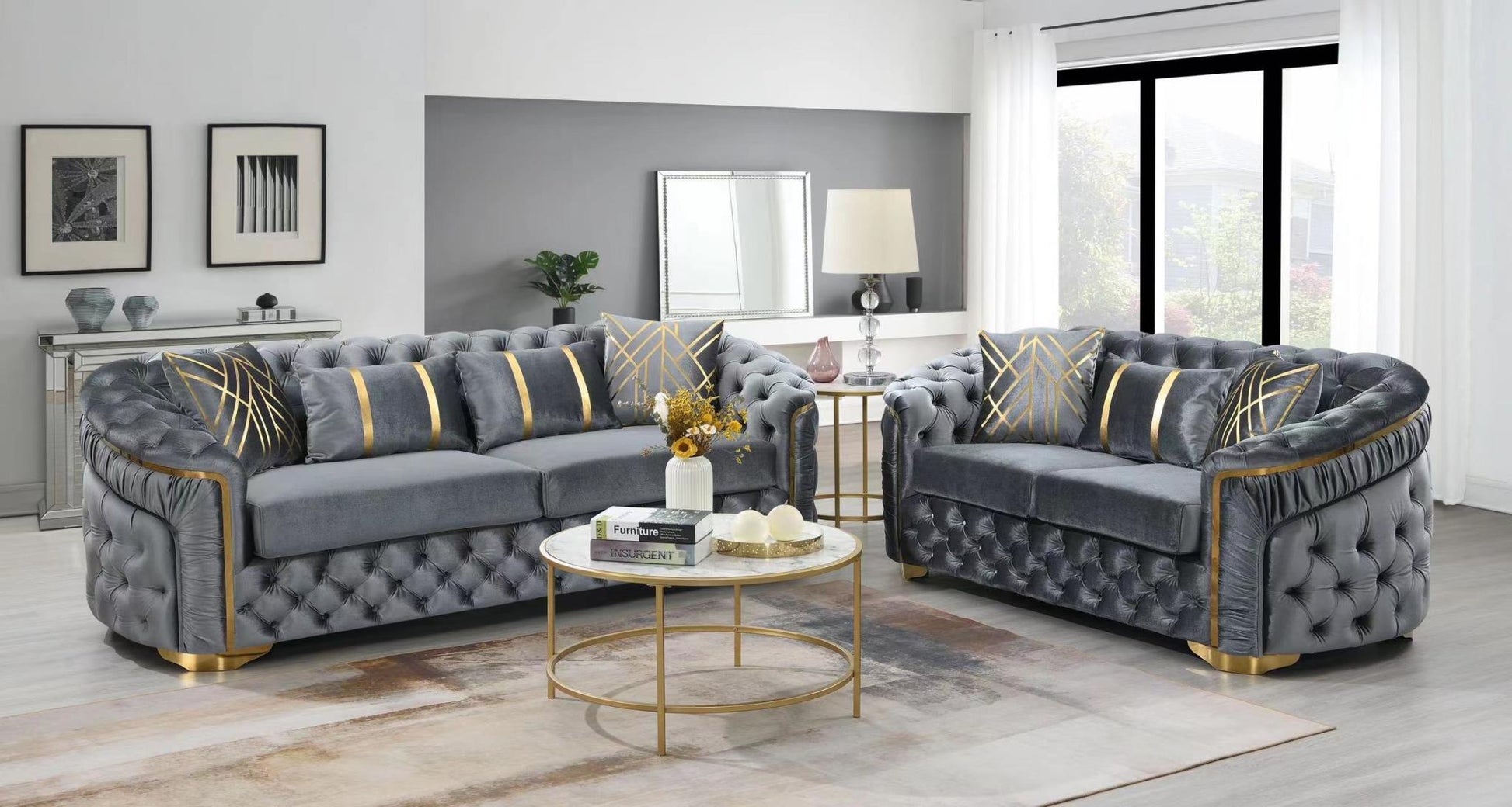 Queen Gray 2 PC  (Sofa and Loveseat) Living Room Set L852-GY-2PC