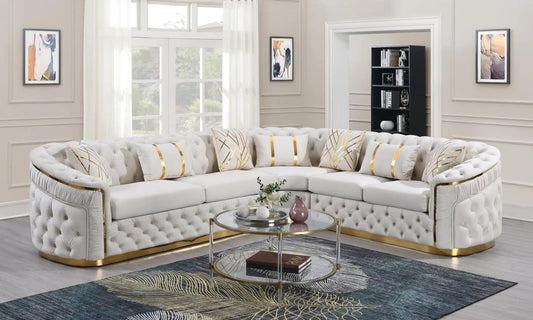 Queen Cream 3 PC Cream Sectional Living Room Set L855-CRM-Sectional