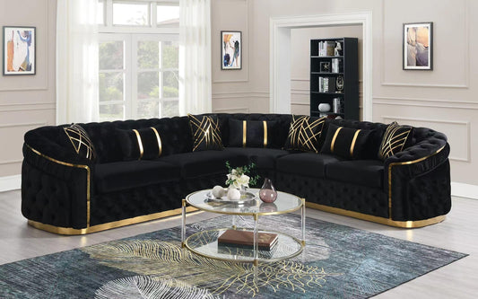 Queen Black 3 PC Sectional Living Room Set L856-BLK-Sectional