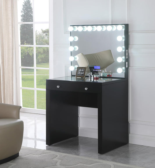 Hollywood Black Vanity Desk with Bluetooth Hollywood Mirror V105 Vanity