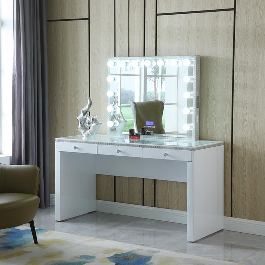 Hollywood White Vanity Desk with Bluetooth Hollywood Mirror V250 Vanity