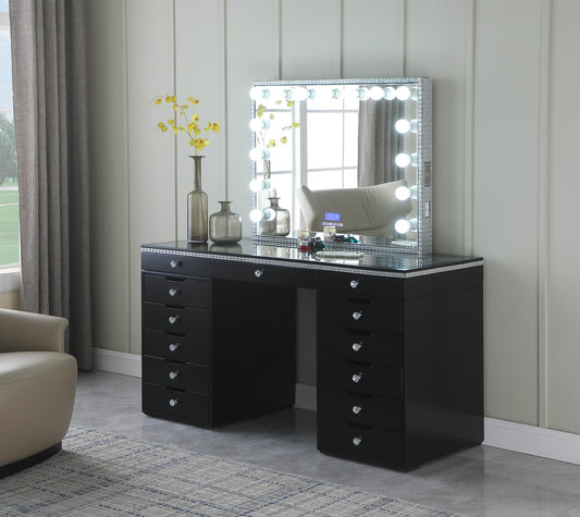 Hollywood Black Vanity Desk with Bluetooth Hollywood Mirror V355 Vanity