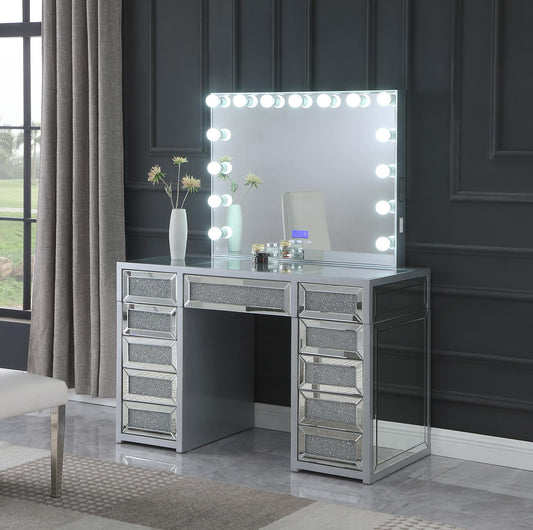 Hollywood Silver Vanity Desk with Bluetooth Hollywood Mirror V450 Vanity