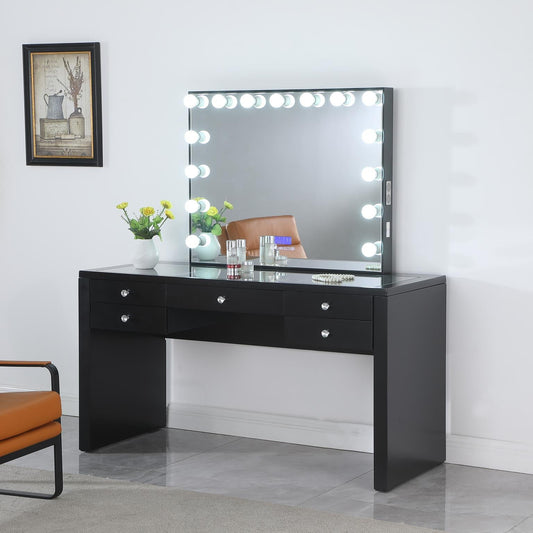 Hollywood Black Vanity Desk with Bluetooth Hollywood Mirror V505 Vanity